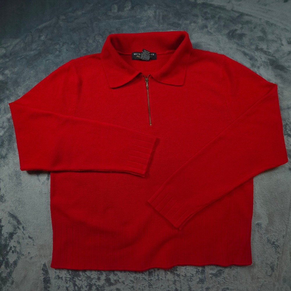Vintage Metropolitan New York 10001 Red‎ Quarter Zip Sweater Women Large